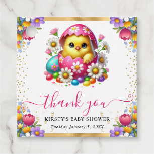 Watercolor Paas Kuiken Lente Bloemen Baby Shower Bedankjes Labels