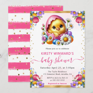 Watercolor Paas Kuiken Lente Bloemen Baby Shower Kaart
