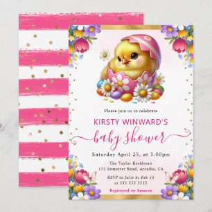 Watercolor Paas Kuiken Lente Bloemen Baby Shower Kaart