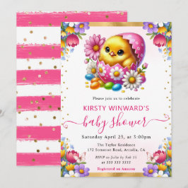 Watercolor Paas Kuiken Lente Bloemen Baby Shower Kaart