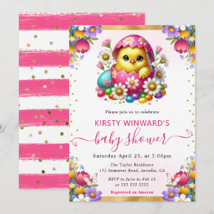 Watercolor Paas Kuiken Lente Bloemen Baby Shower Kaart