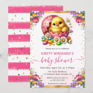 Watercolor Paas Kuiken Lente Bloemen Baby Shower Kaart