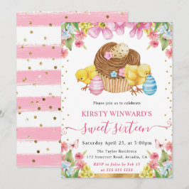 Watercolor Paas Kuikens en Cake Lente Sweet 16 Kaart