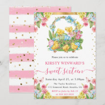 Watercolor Paas Kuikens en Eieren Lente Sweet 16