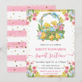 Watercolor Paas Kuikens en Eieren Lente Sweet 16 Kaart