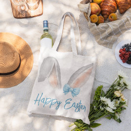 Watercolor Paashaaroren met Blauwe Strik Lente Grote Tote Bag