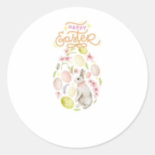 Watercolor Paashaas & Eieren Ronde Sticker