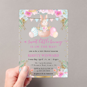 Watercolor Paashaas en Bloemen Baby Shower Acryl Uitnodigingen