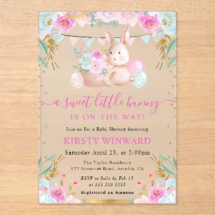 Watercolor Paashaas en Bloemen Baby Shower Acryl Uitnodigingen
