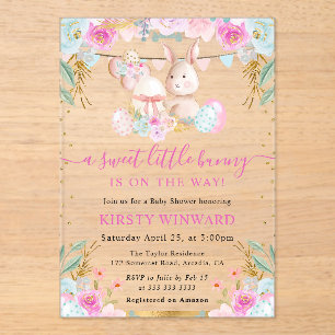 Watercolor Paashaas en Bloemen Baby Shower Acryl Uitnodigingen