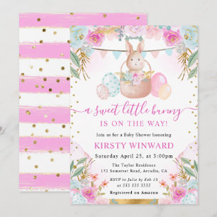 Watercolor Paashaas en Bloemen Baby Shower Kaart
