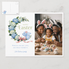 Watercolor Paashaas Hydrangea Cute Konijn Foto Briefkaart