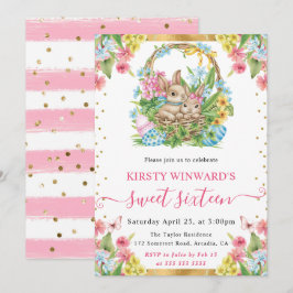 Watercolor Paashaas Lente Sweet 16 Kaart
