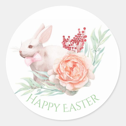 Watercolor Paashaas Ronde Sticker (Voorkant)