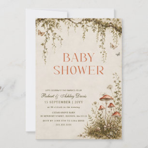 Watercolor Paddenstoel Vlinder Baby Shower Kaart