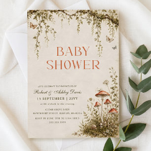 Watercolor Paddenstoel Vlinder Baby Shower Kaart