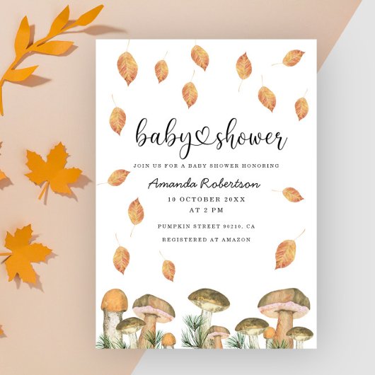 Watercolor paddenstoelen baby shower kaart