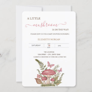 Watercolor Paddenstoelen Vlinders Baby Shower Kaart