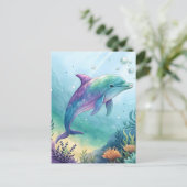 Watercolor painted dolphin briefkaart (Staand voorkant)