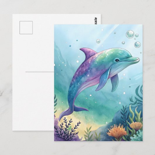 Watercolor painted dolphin briefkaart (Voorkant / Achterkant)