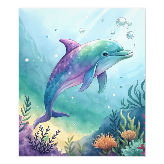 Watercolor painted dolphin foto afdruk (Voorkant)