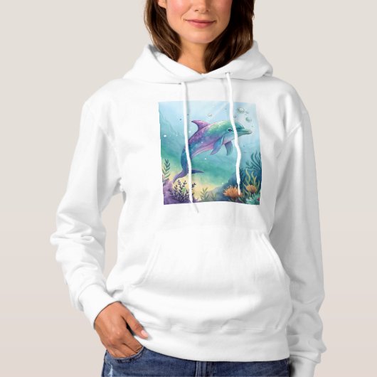 Watercolor painted dolphin hoodie (Voorkant)
