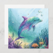 Watercolor painted dolphin kaart (Voorkant / Achterkant)