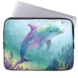 Watercolor painted dolphin laptop sleeve