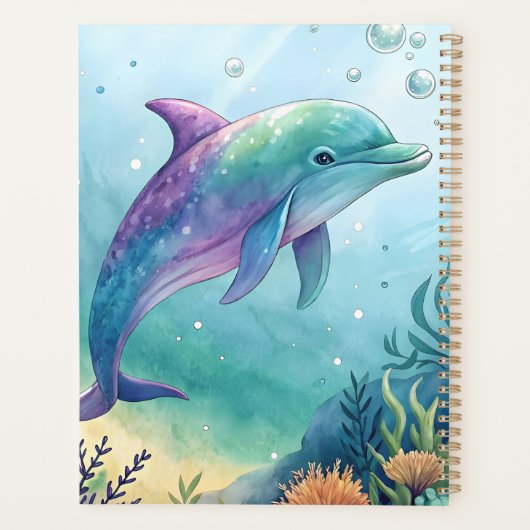 Watercolor painted dolphin planner (Achterkant)
