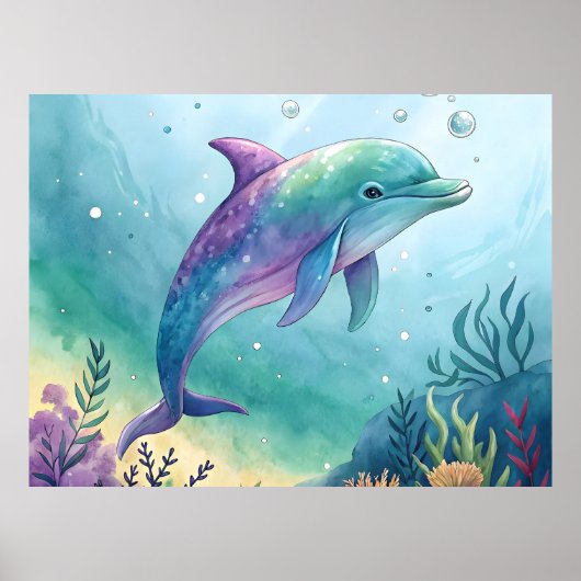 Watercolor painted dolphin poster (Voorkant)
