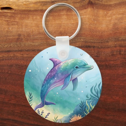 Watercolor painted dolphin sleutelhanger (Achterkant)
