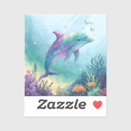Watercolor painted dolphin sticker