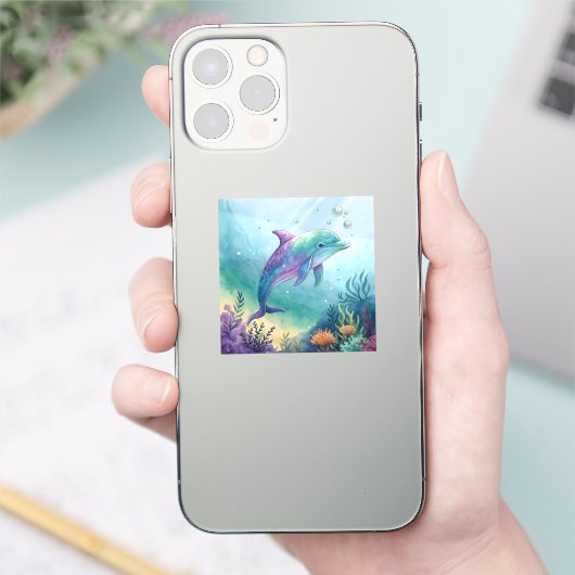 Watercolor painted dolphin sticker (Telefoon)