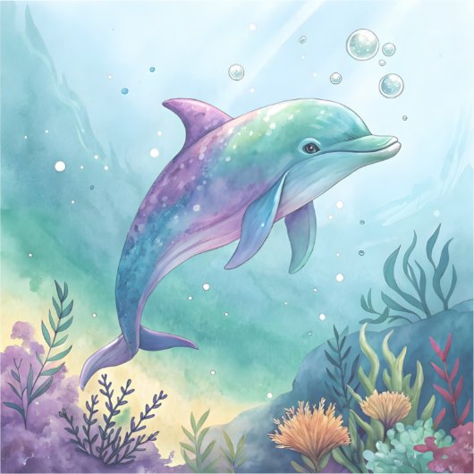 Watercolor painted dolphin sticker (Voorkant)