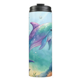Watercolor painted dolphin thermosbeker
