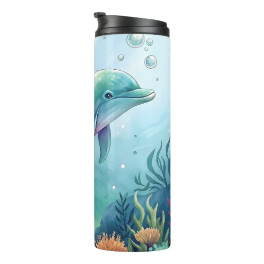 Watercolor painted dolphin thermosbeker (Geroteerd rechts)