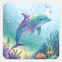 Watercolor painted dolphin vierkante sticker