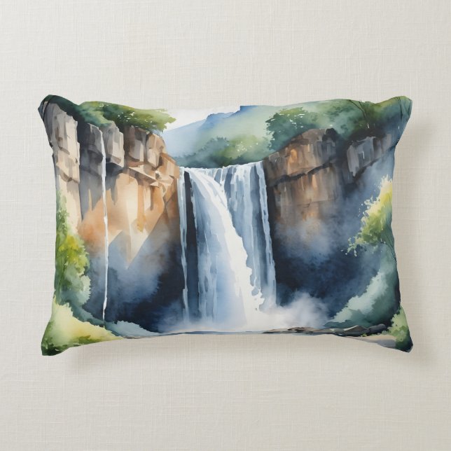 Watercolor painted waterfall accent kussen (Voorkant)