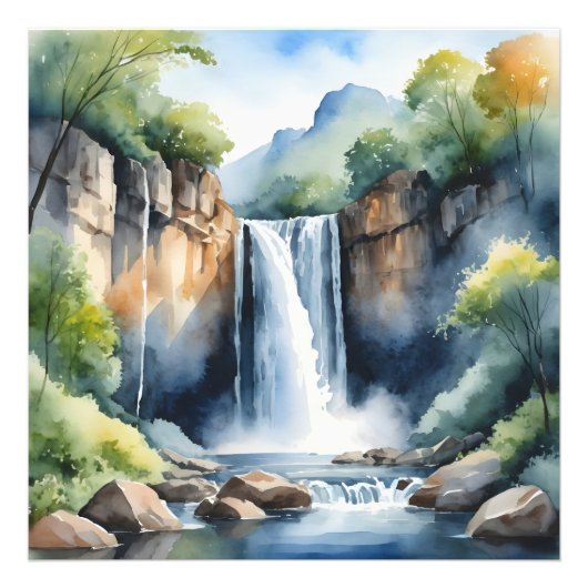 Watercolor painted waterfall foto afdruk (Voorkant)
