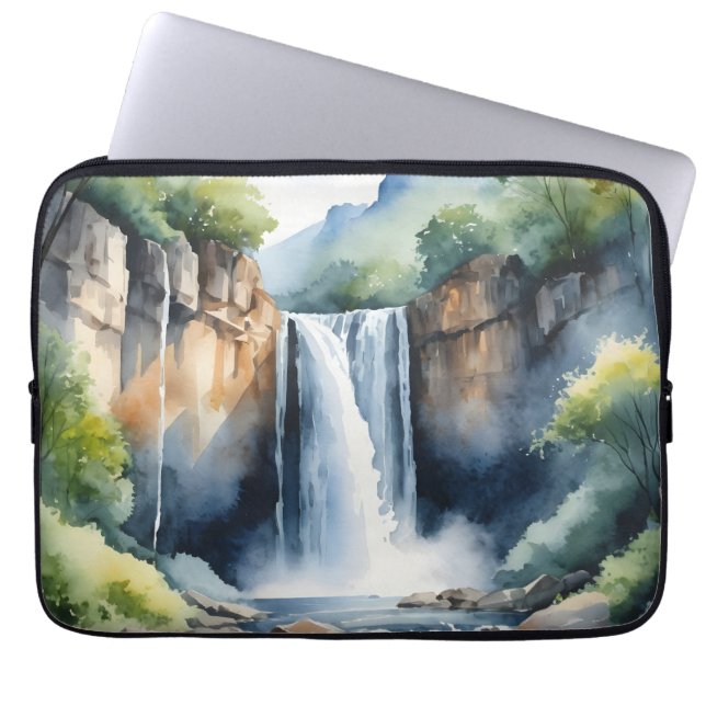 Watercolor painted waterfall laptop sleeve (Voorkant)