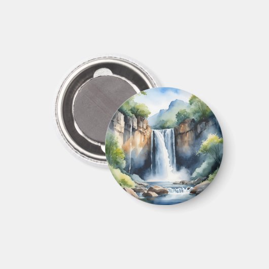Watercolor painted waterfall magneet (Voorkant / Achterkant)