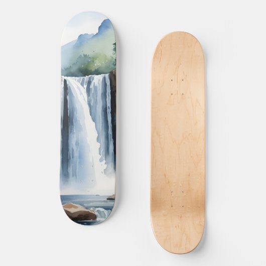 Watercolor painted waterfall persoonlijk skateboard (Voorkant)