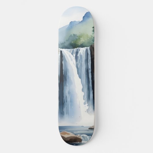 Watercolor painted waterfall persoonlijk skateboard (Voorkant)