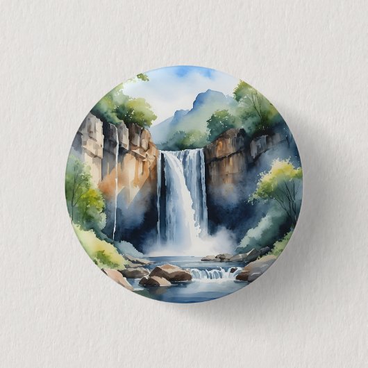 Watercolor painted waterfall ronde button 3,2 cm (Voorkant)