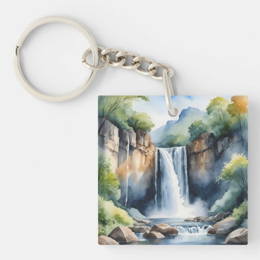 Watercolor painted waterfall sleutelhanger (voorkant)