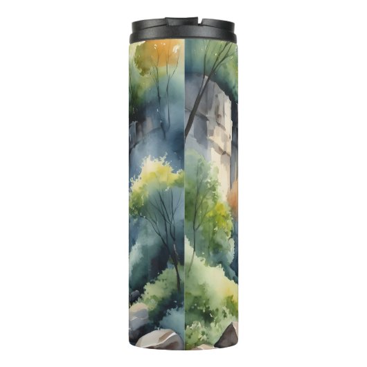 Watercolor painted waterfall thermosbeker (Achterkant)