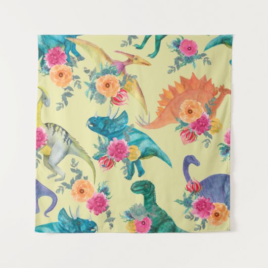 Watercolor painting dinosaurs pattern. Seamless ba Wandkleed (Voorkant)