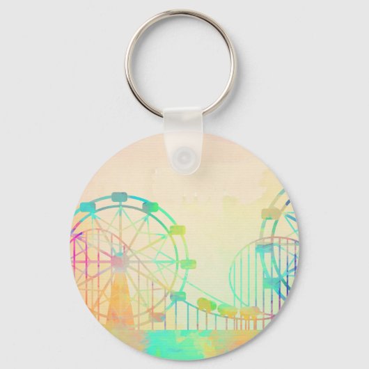 Watercolor Painting Ferris Wheel Fairground Art Sleutelhanger (Voorkant)