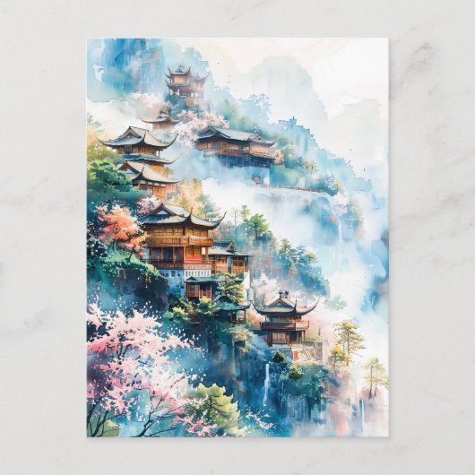 Watercolor painting of Chinese temples Briefkaart (Voorkant)