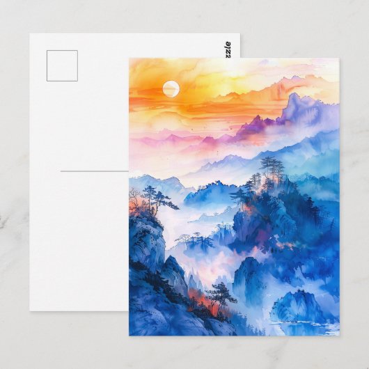 Watercolor painting of sundown chinese mountain briefkaart (Voorkant / Achterkant)